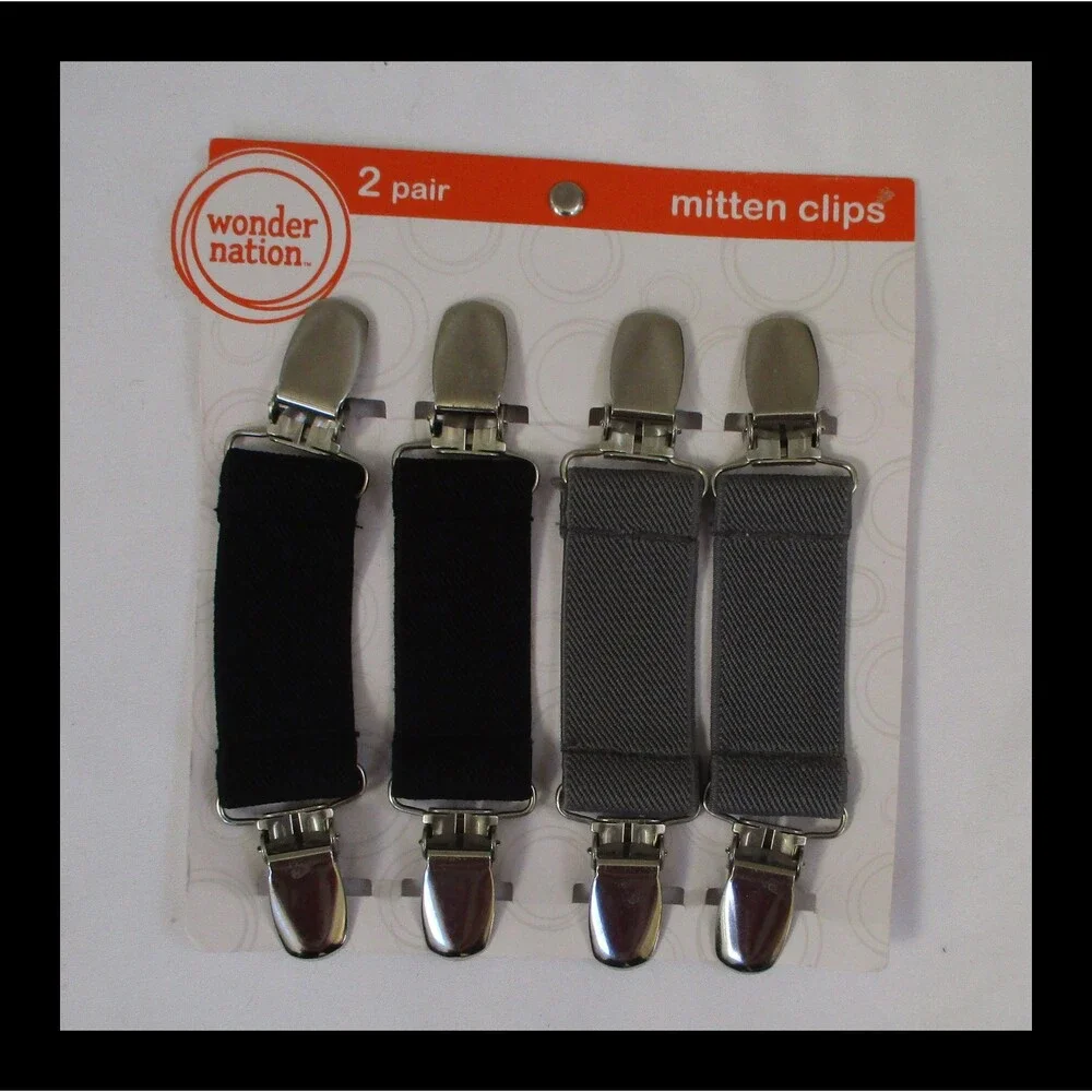 Wonder Nation 2 Pair Mitten Clips Black & Gray NEW